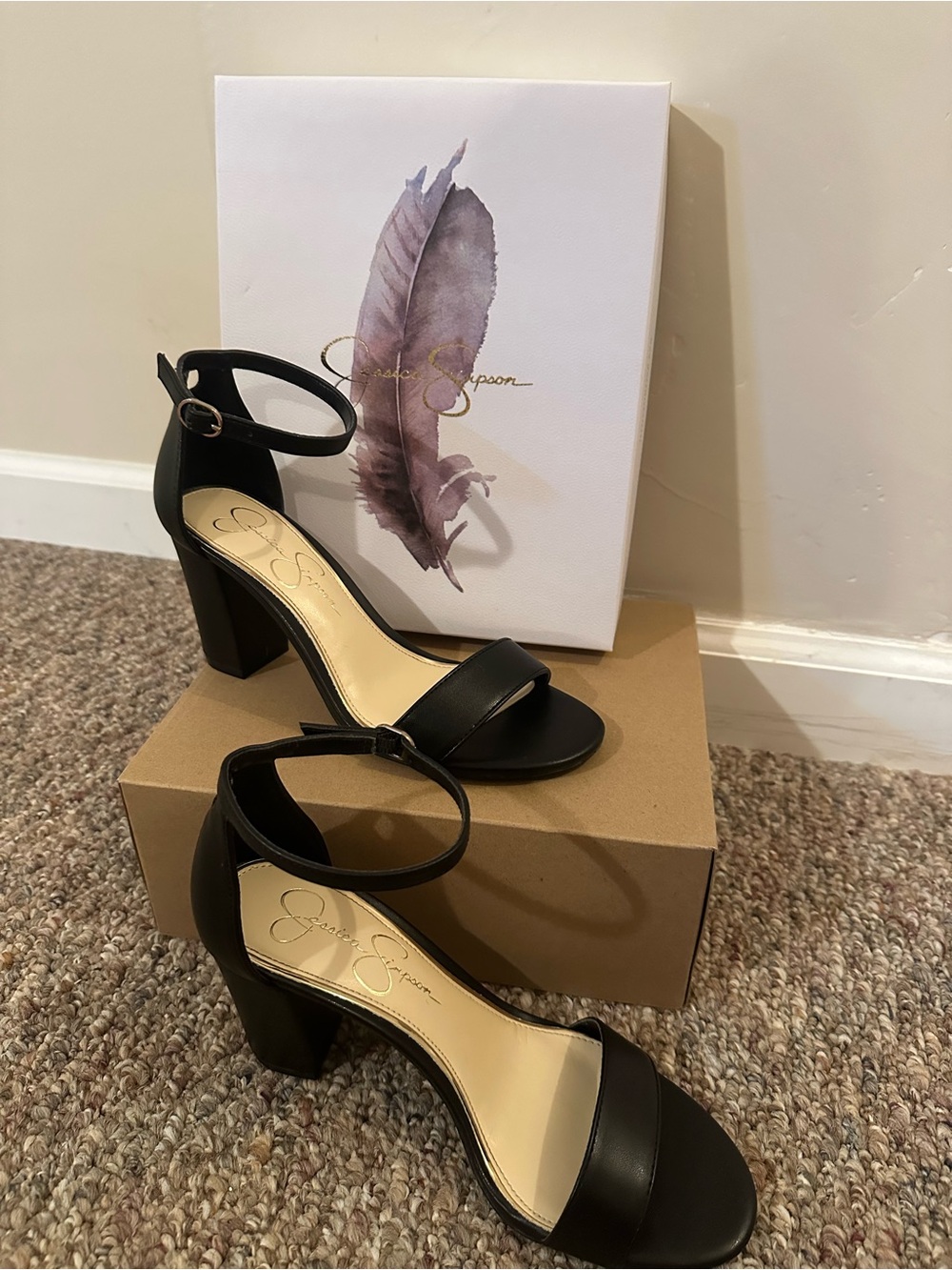 Jessica Simpson Black Ankle-Strap Block Heels